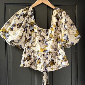 Elegant Floral, Open-Backed Cropped Blouse